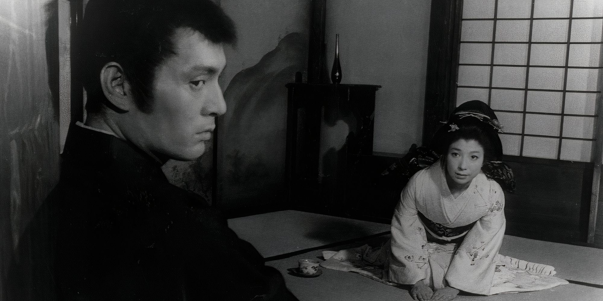 Michiyo Aratama and Tatsuya Nakadai in The Sword of Doom (1966)