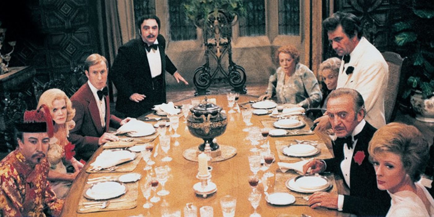 Los personajes de Murder by Death asisten a una cena