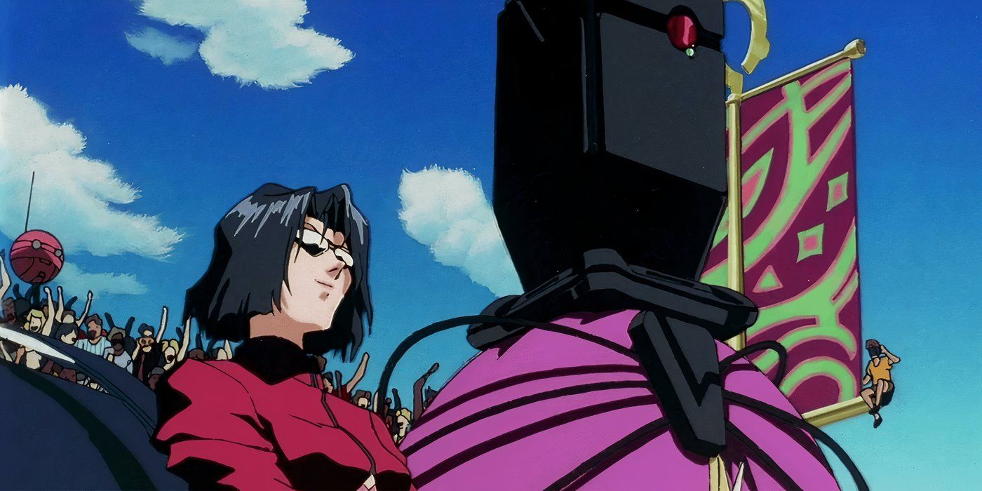 Myung sitting outside in glasses in Macross Plus
