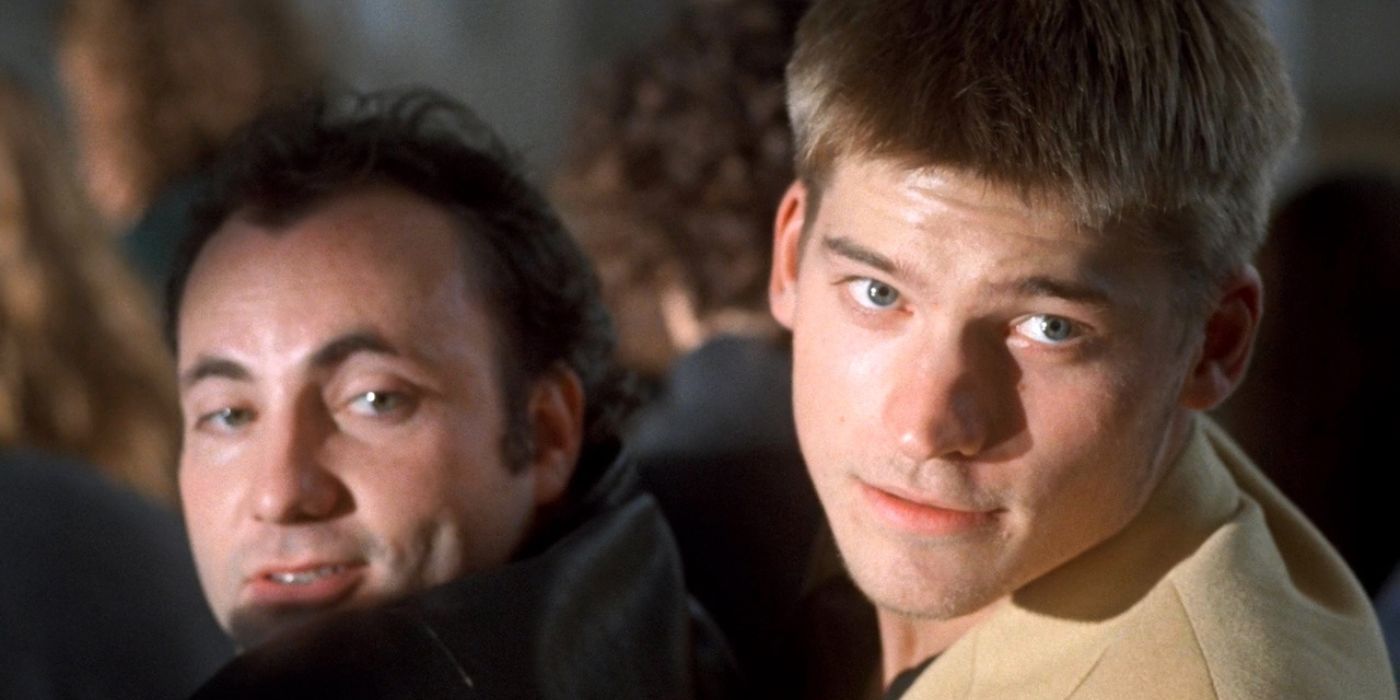 Nikolaj Coster-Waldau and Kim Bodnia smirking in Nightwatch.