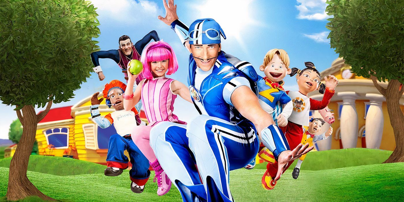 Official LazyTown Banner featuring Magnus Scheving Chloe Lang and Stefan Karl