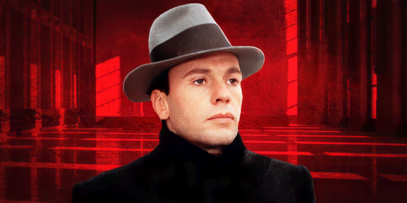 Jean-Louis Trintignant as Marcello Clerici from The Conformist against a red background