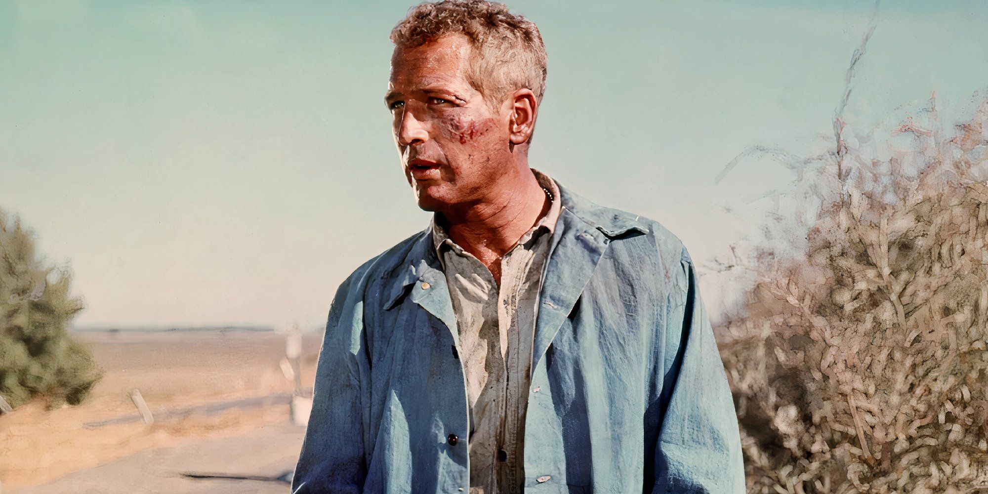 Luke looking confused while at the desert in 'Cool Hand Luke'