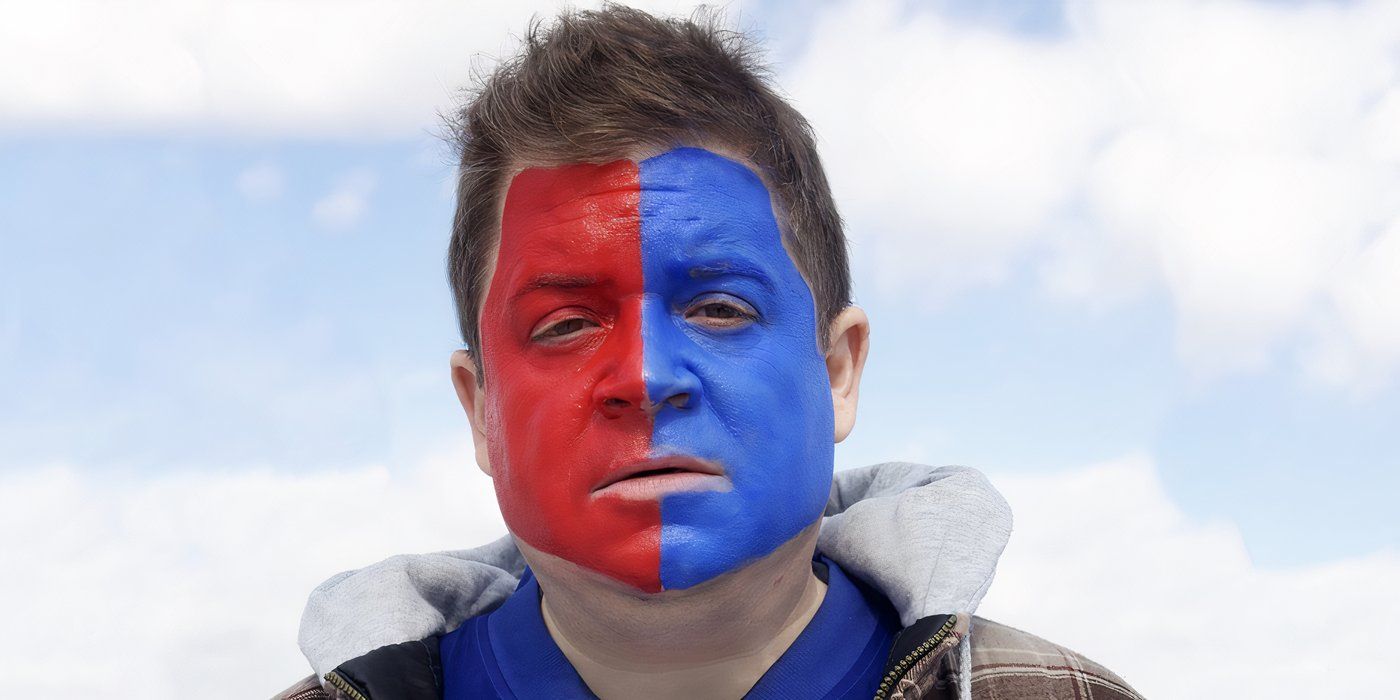 Paul (Patton Oswalt) has his face painted in NY Giants collars in 'Big Fan'