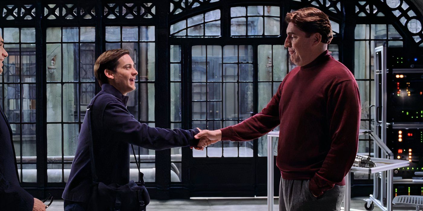 Peter Parker shaking hands with Otto Octavious in Spider-Man 2