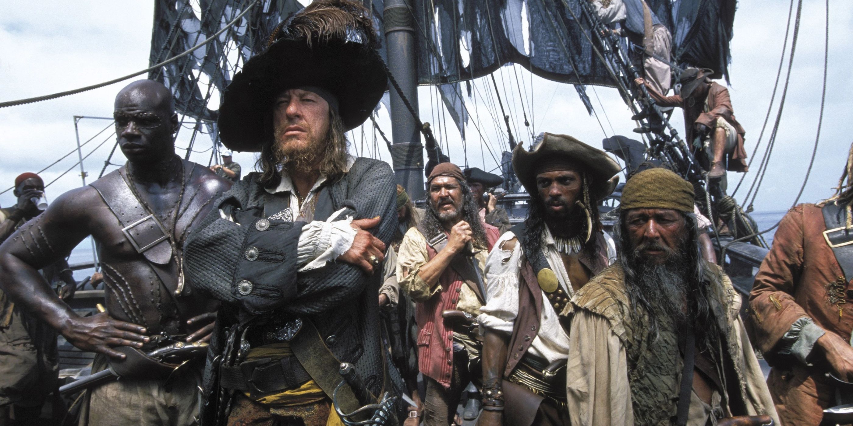 Captain Barbossa and the crew of the Black Pearl in 'Pirates of the Caribbean: The Curse of the Black Pearl' (2003)