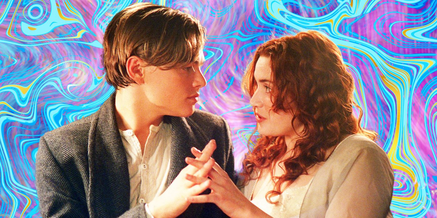 A custom image of Leonardo DiCaprio and Kate Winslet set against a psychedelic style background