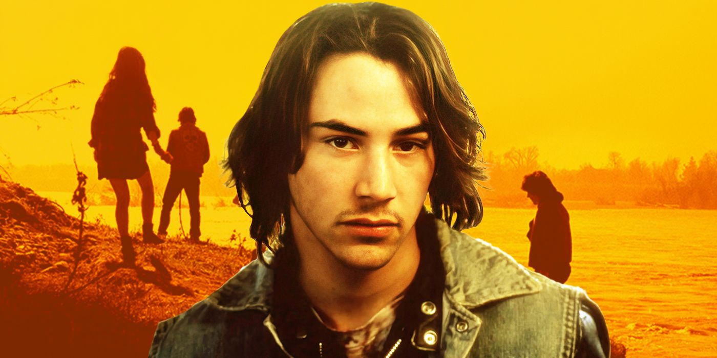 Custom image of Keanu Reeves as Matt from River's Edge against against a yellow background