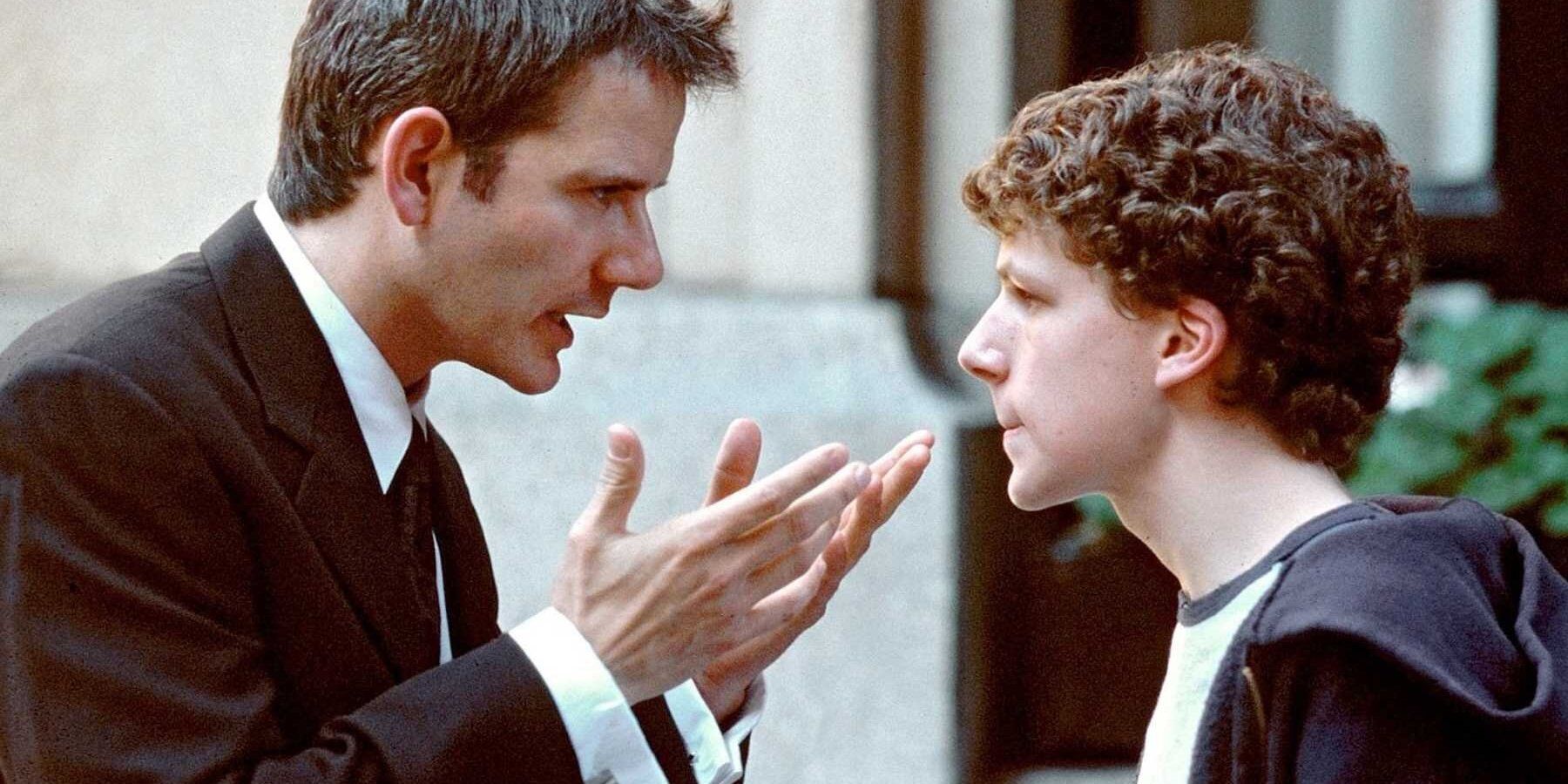 Roger Dodger promotional still -  Campbell Scott lectures Jesse Eisenberg