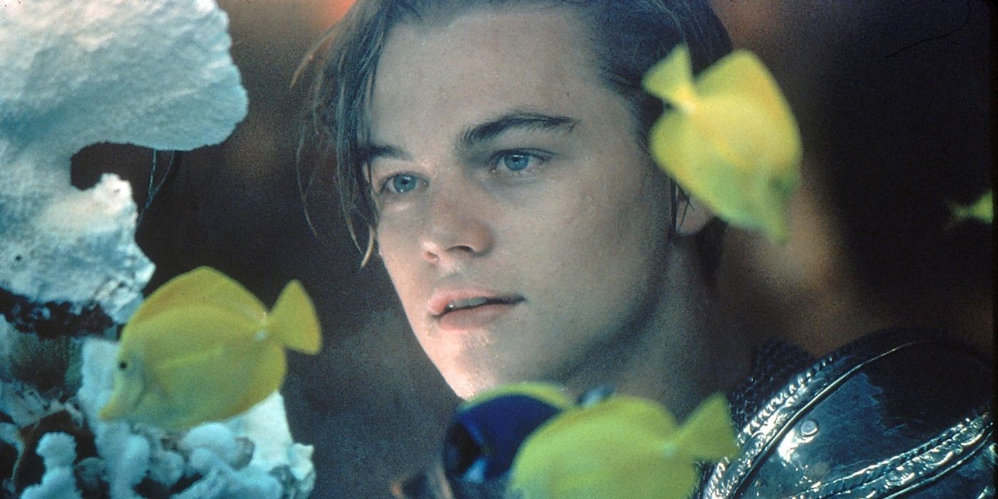 Leonardo DiCaprio looking through a fish tank in Romeo + Juliet