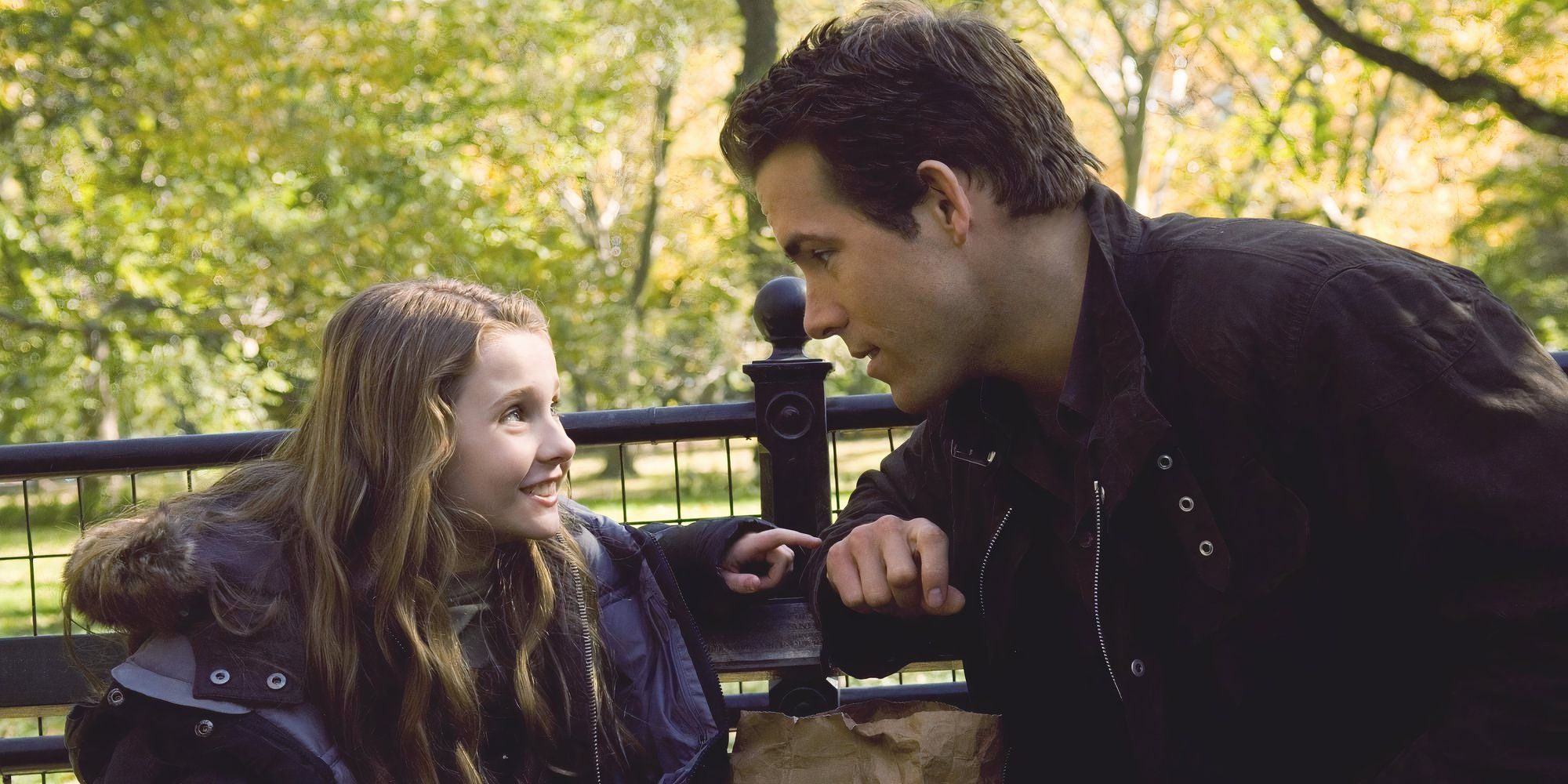 Will Hayes an Maya Hayes in Definitely, Maybe looking at each other.