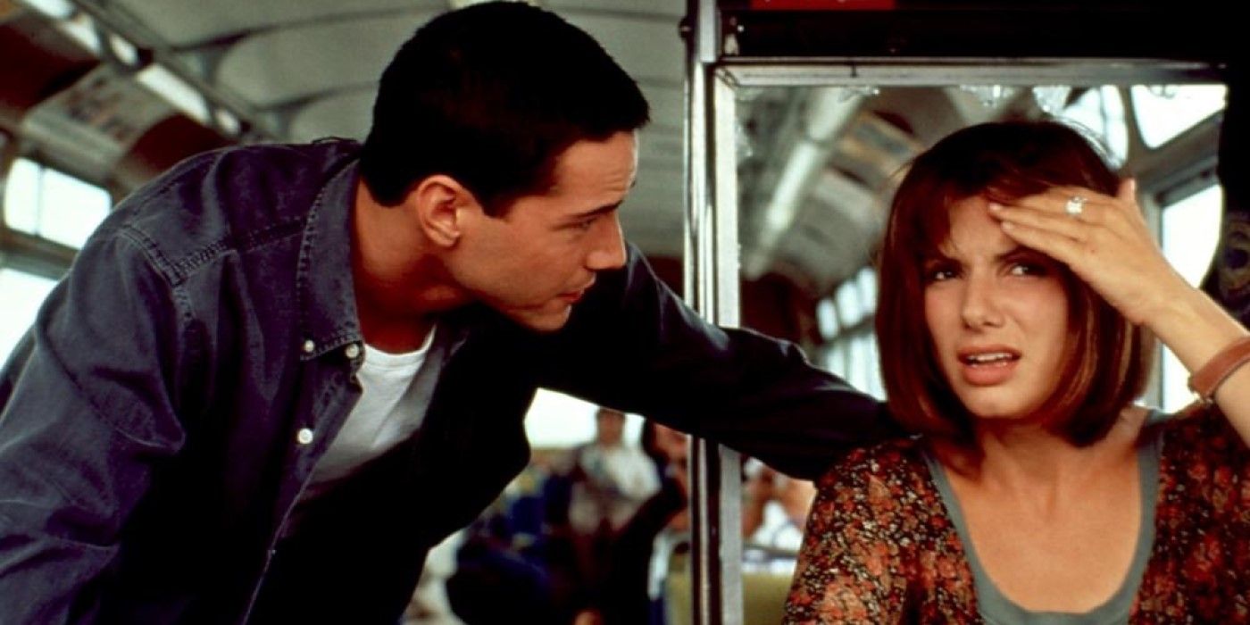 Keanu Reeves talks to Sandra Bullock on the bus in 'Speed'