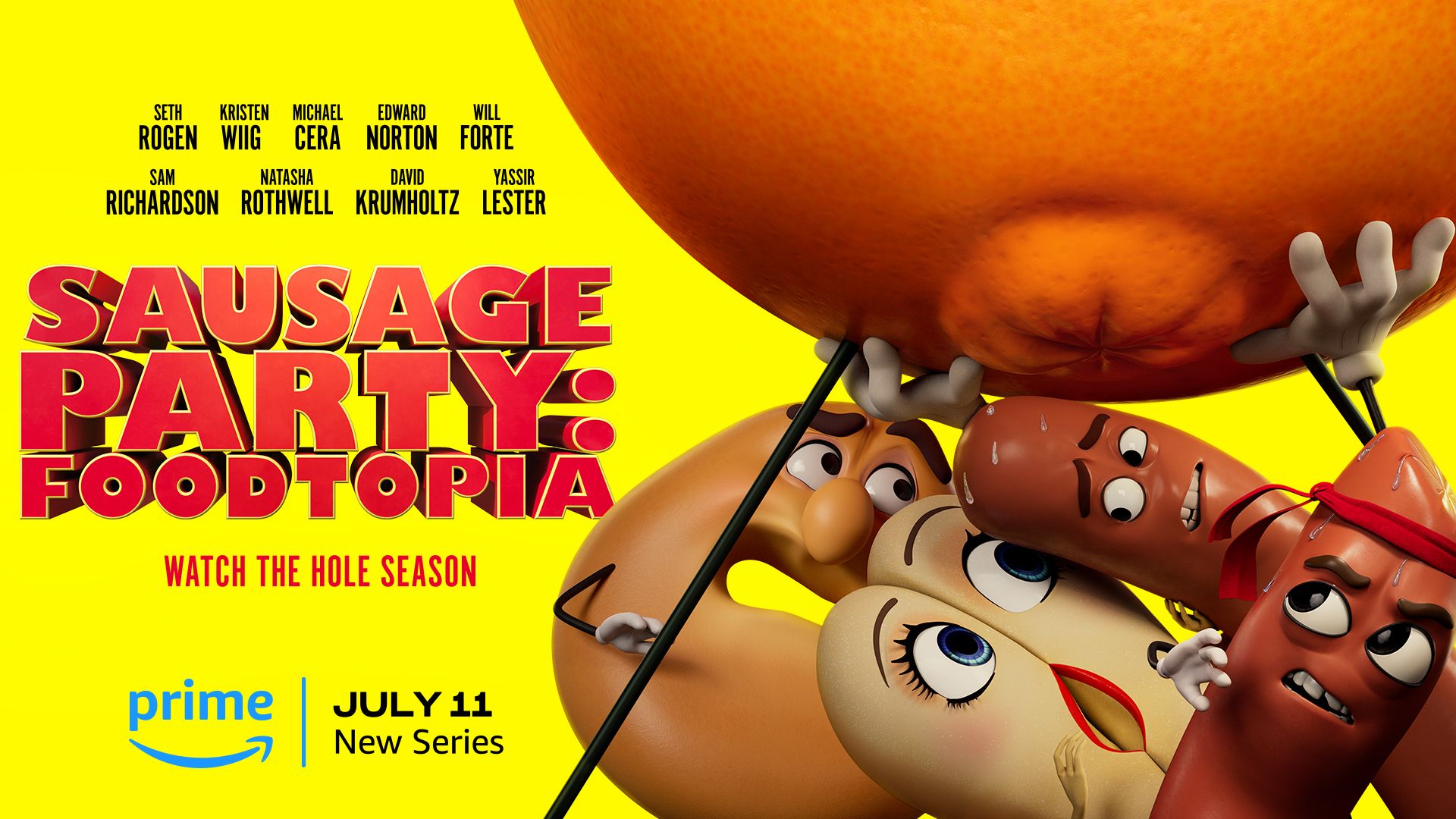 The 'Sausage Party: Foodtopia' gang tries to fend off an orange