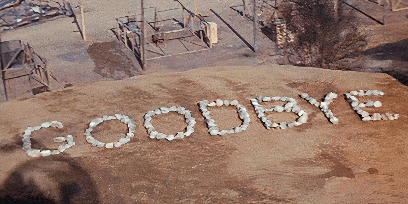 The word "Goodbye" written out in rocks on the ground in the series finale of M*A*S*H