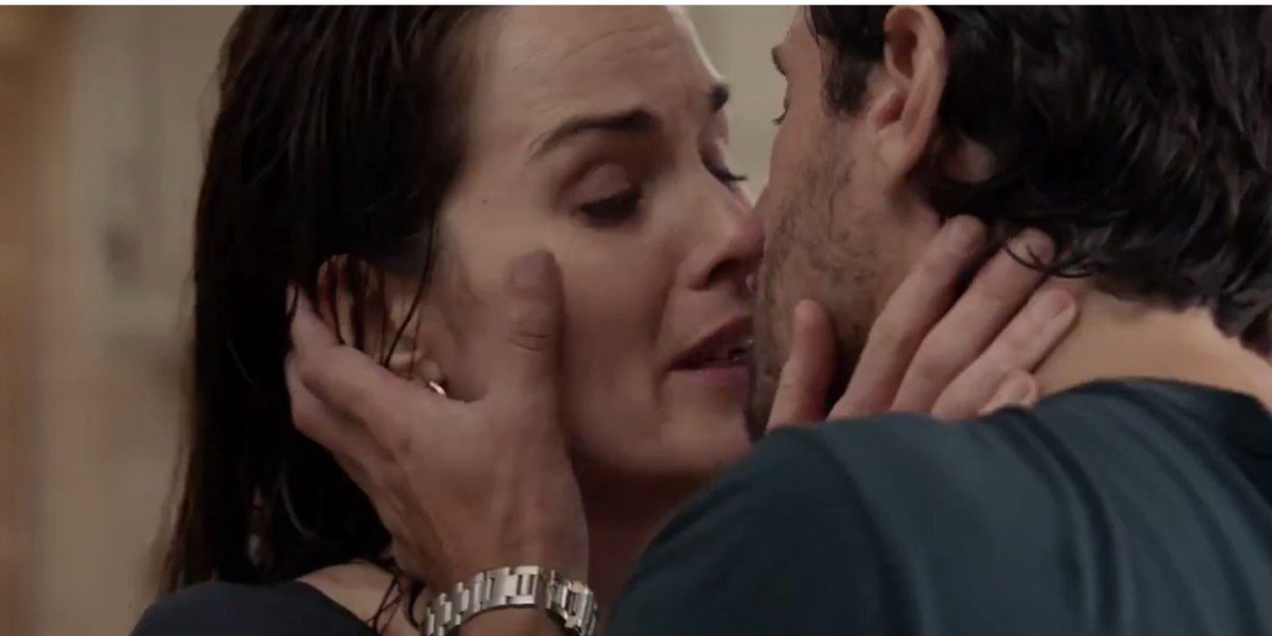 Michelle Dockery as Lettie crying and kissing Javier in 'Good Behavior'