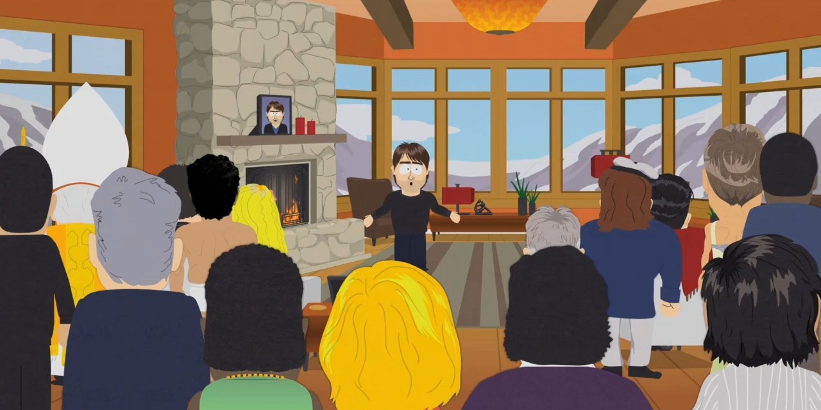 Tom Cruise addresses a crowd of gathered celebrities in 'South Park' Season 14, Episode 5 "200" (2010).