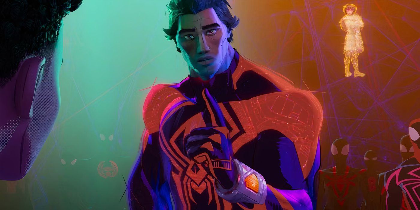 Spider-Man 2099 talking to Miles Morales in Spider-Man: Across the Spider-Verse