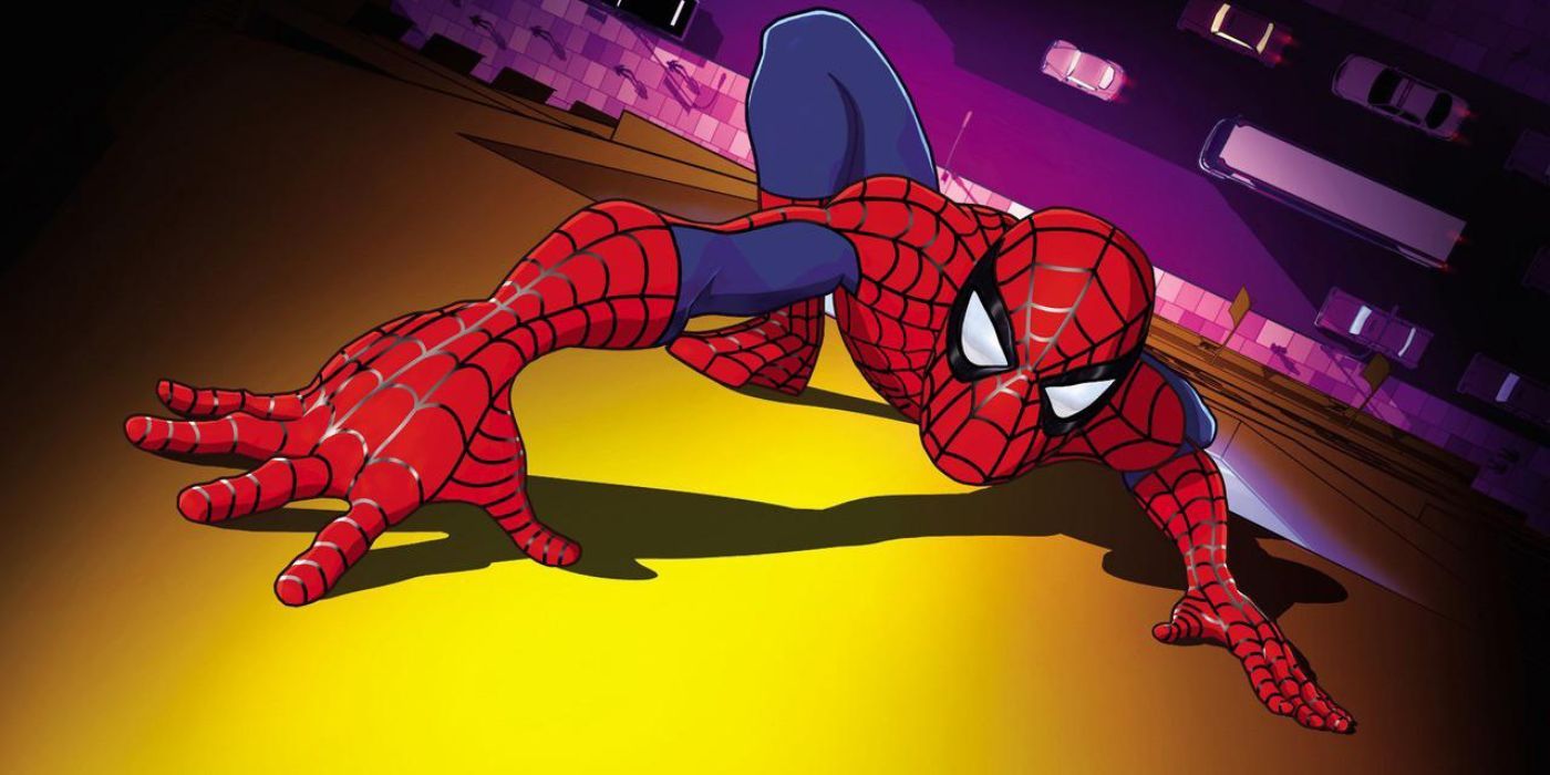 Spider-Man crawling up a wall in Spider-Man: The New Animated Series