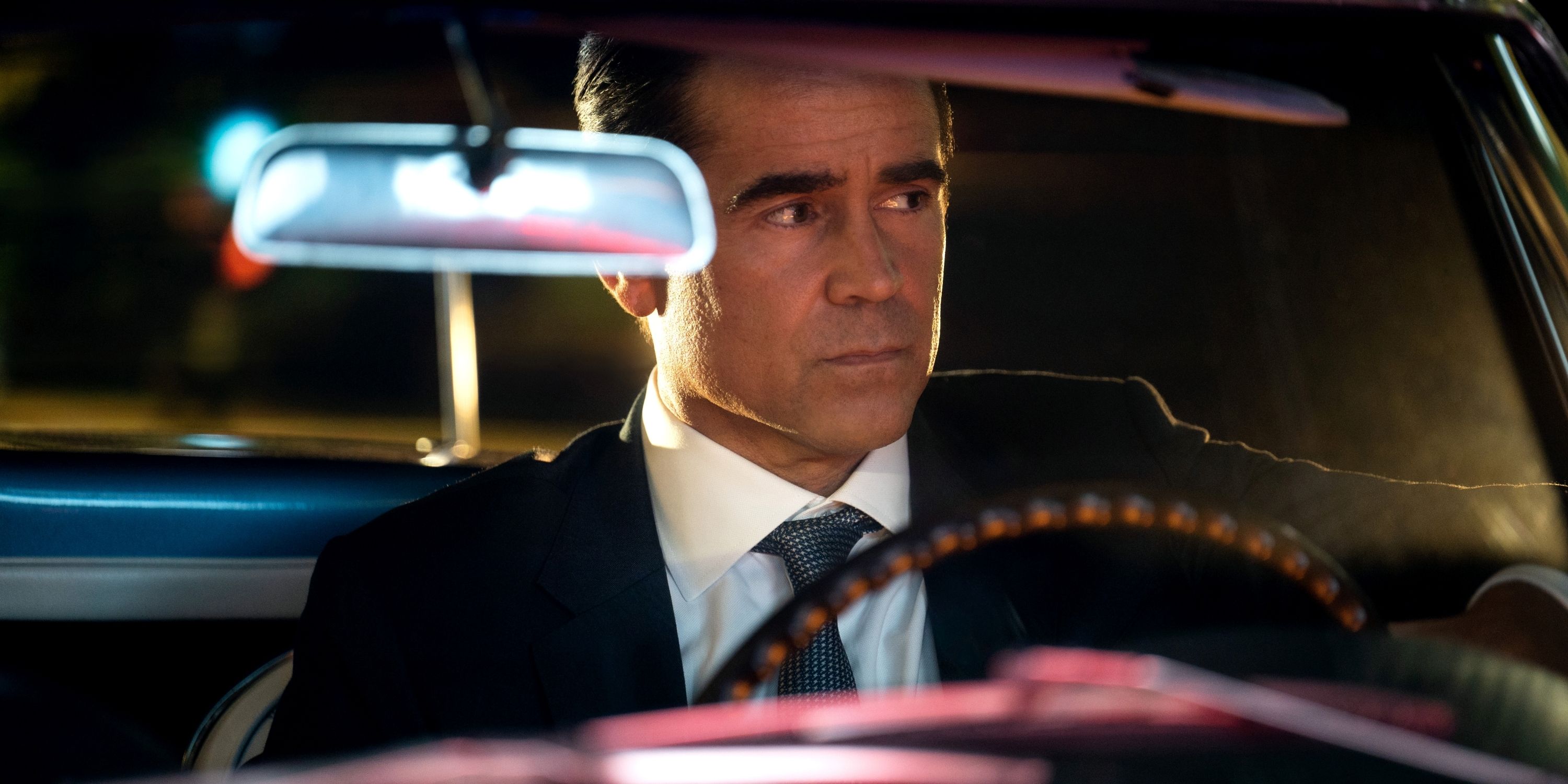 Colin Farrell as private detective John Sugar behind the wheel of a convertible car in Episode 2 of Sugar