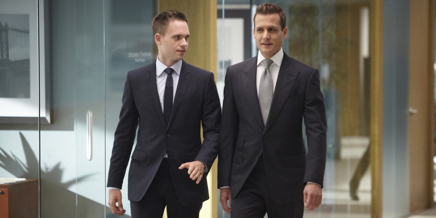 Patrick J. Adams and Gabriel Macht in &lsquo;Suits&rsquo; Season 3, Episode 1 &ldquo;The Arrangement&rdquo; (2013).