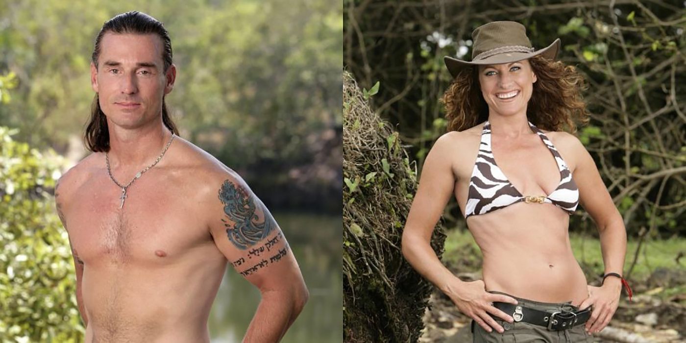 A split image of Coach and Jeri from Survivor, both posing on the island.