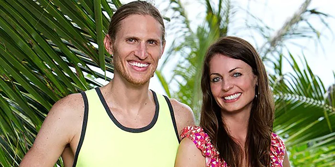 Tyson and Rachel posing together on the island on Survivor.