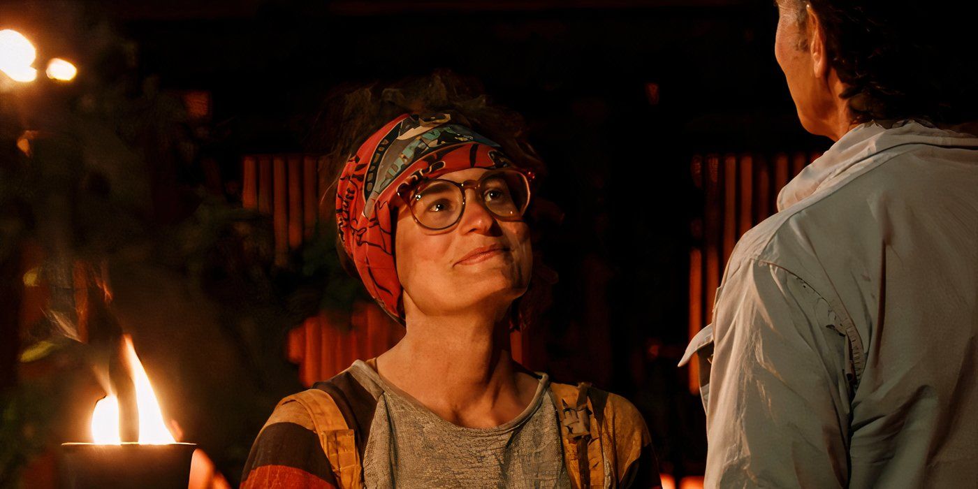 Liz Wilcox stands before Jeff Probst on 'Survivor 46' to snuff out her torch.