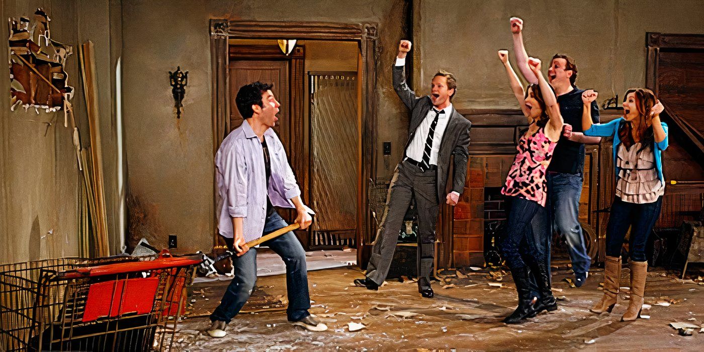Ted destruye la casa. Barney, Robin, Marshall y Lily aplauden.  “Cómo conocí a vuestra madre” HIMYM (1)