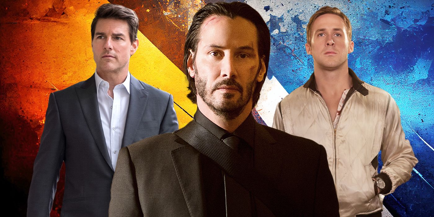 A custom image of Tom Cruise, Keanu Reeves, and Ryan Gosling with an action-packed background.