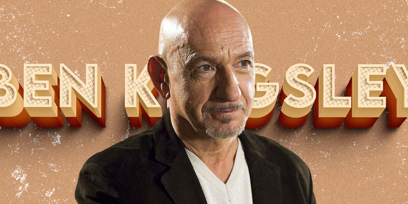 Blended image showing Ben Kingsley with his name on the background.