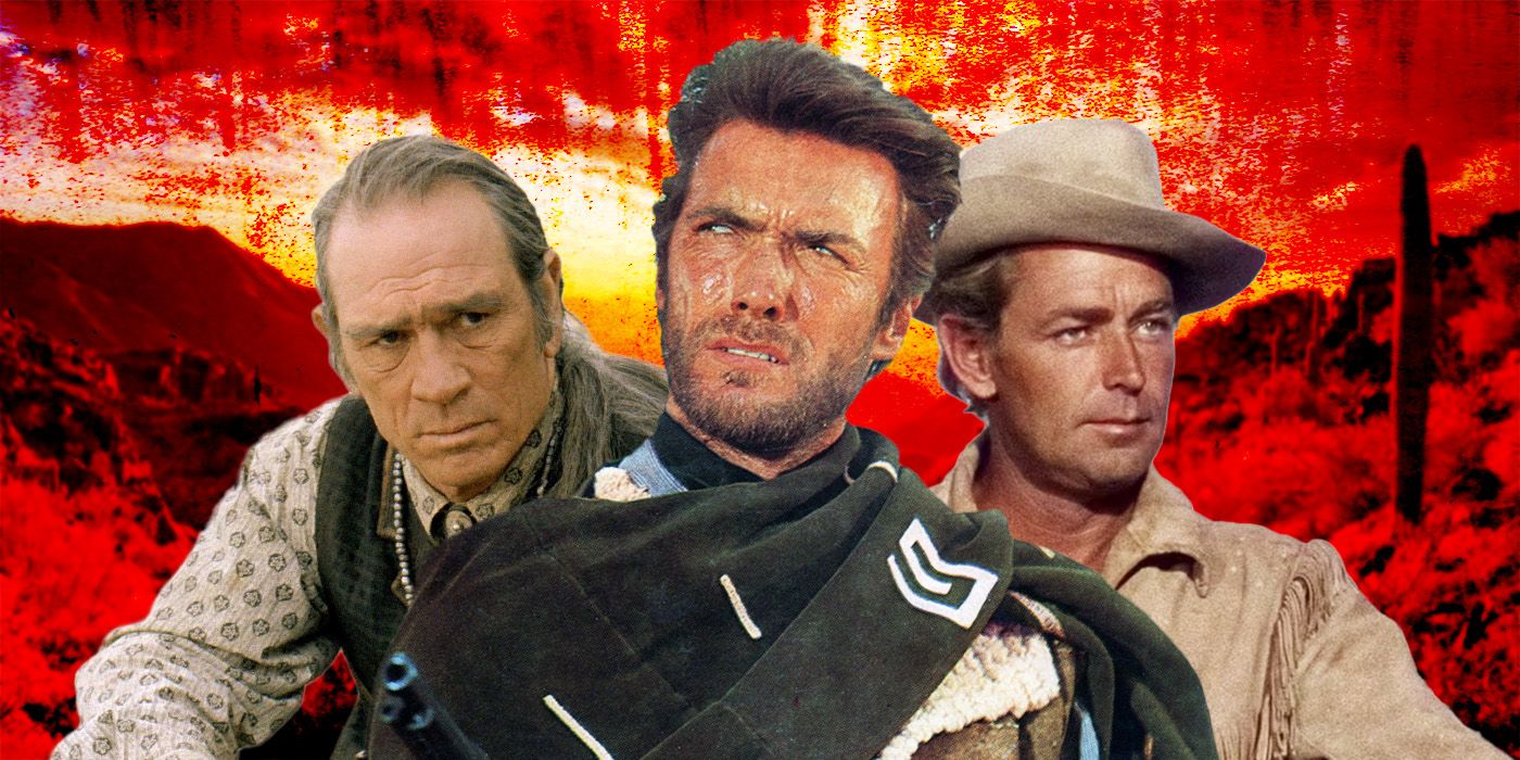 Custom image of three Western heroes of Western movies that are also thrillers.