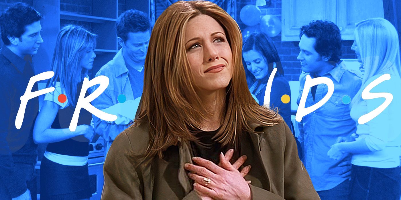 Custom image of Jennifer Aniston as Rachel from Friends looking sad with the Friends logo in the background