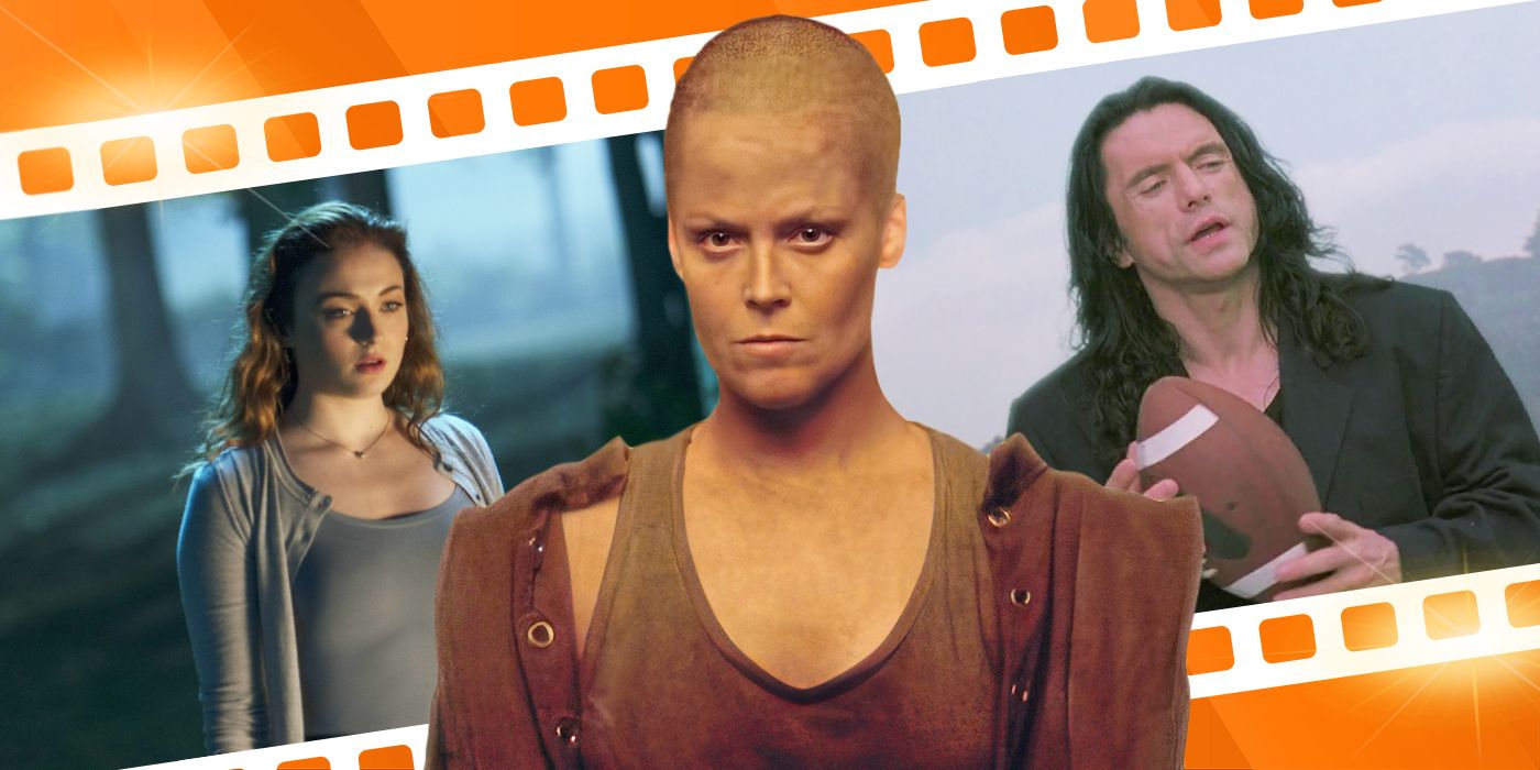 Blended image showing characters from Dark Phoenix, Alien 3, and The Room