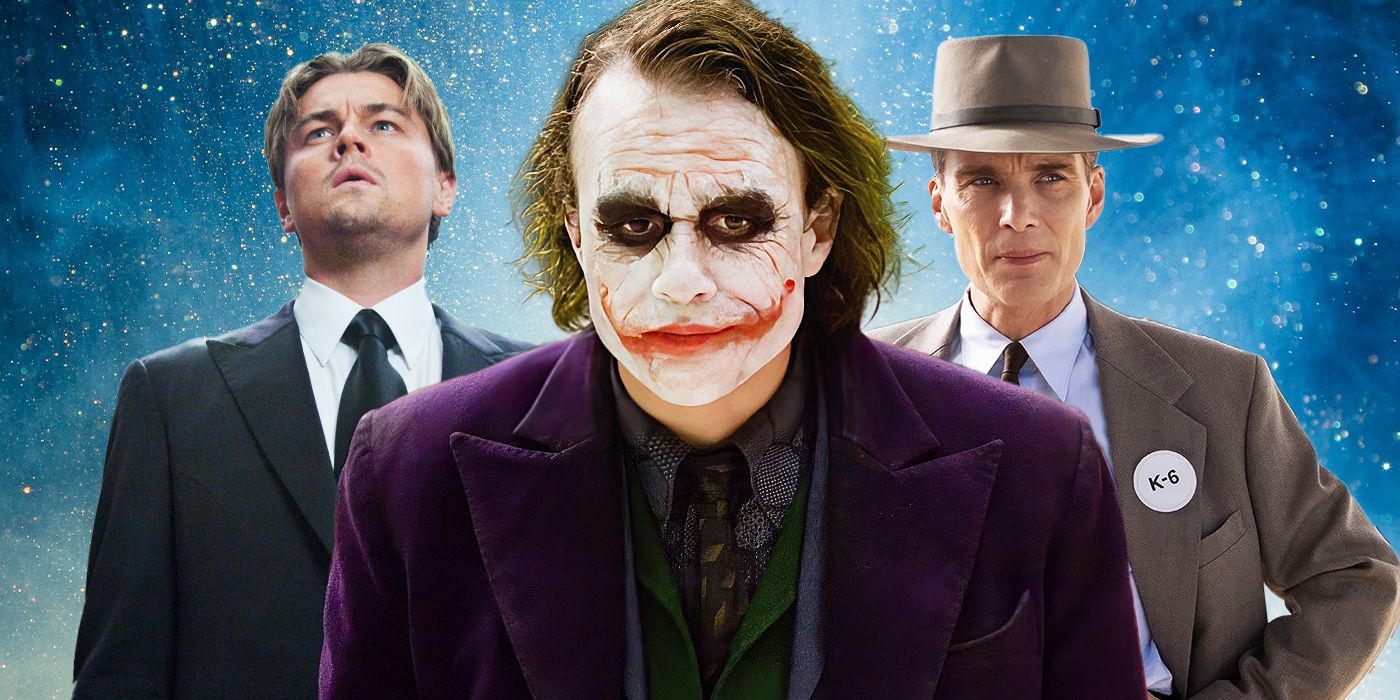 Blended image showing characters from Inception, The Dark Knight, and Oppenheimer.