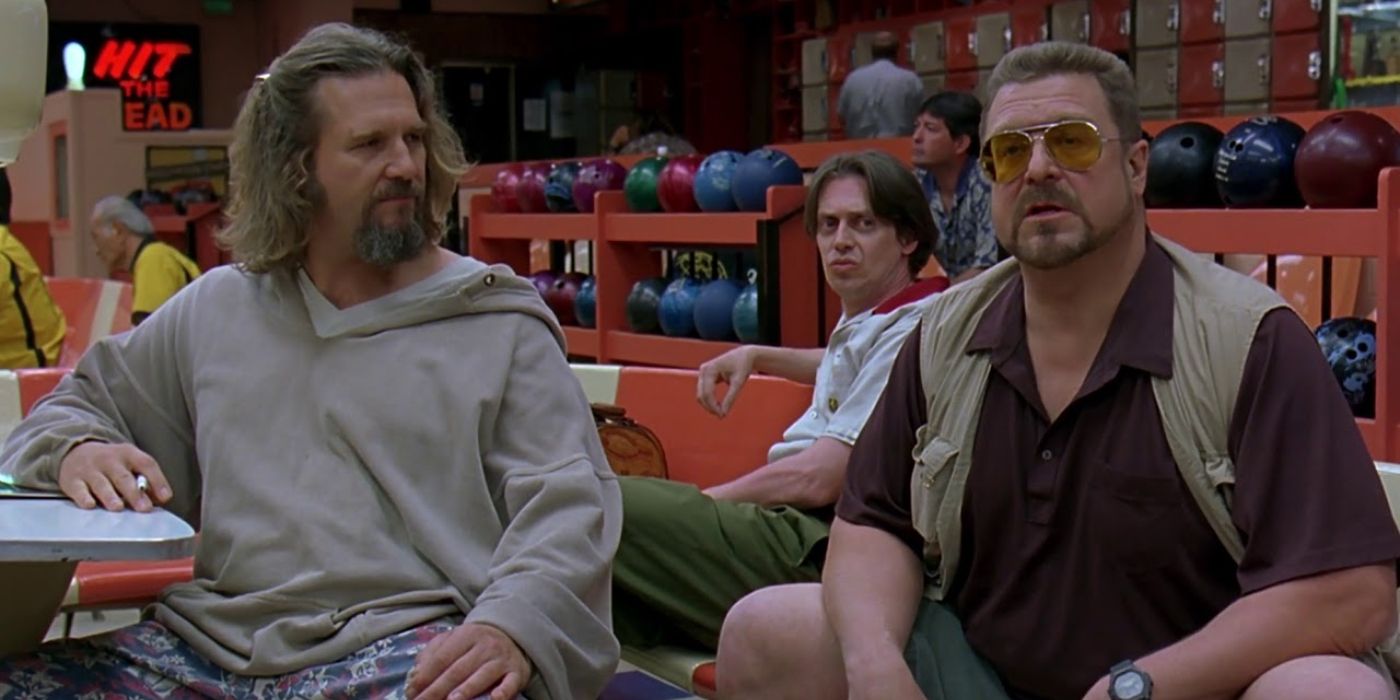 En El gran Lebowski (1998), Dude (Jeff Bridges) y Donnie (Steve Buscemi) miran con expresiones de perplejidad mientras Walter Supchak discute con alguien en una bolera.