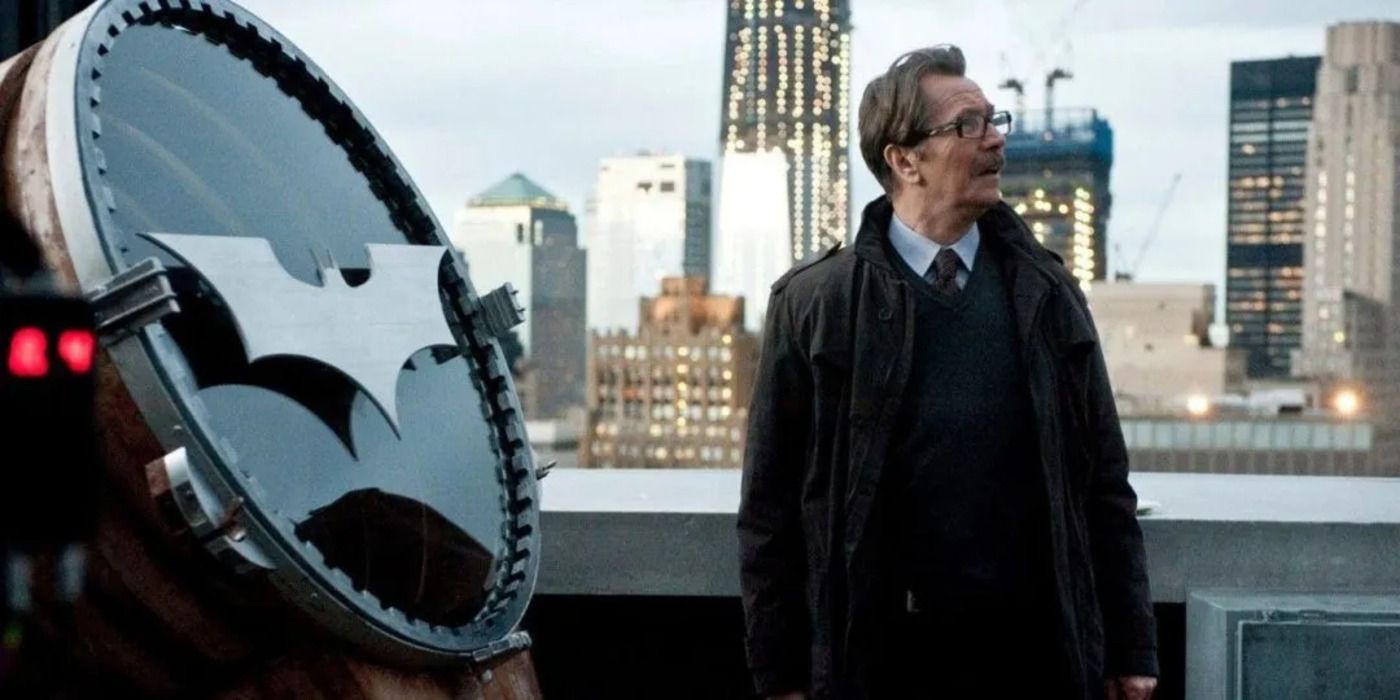 Jim Gordon strands on the rooftop with the Bat Light. 