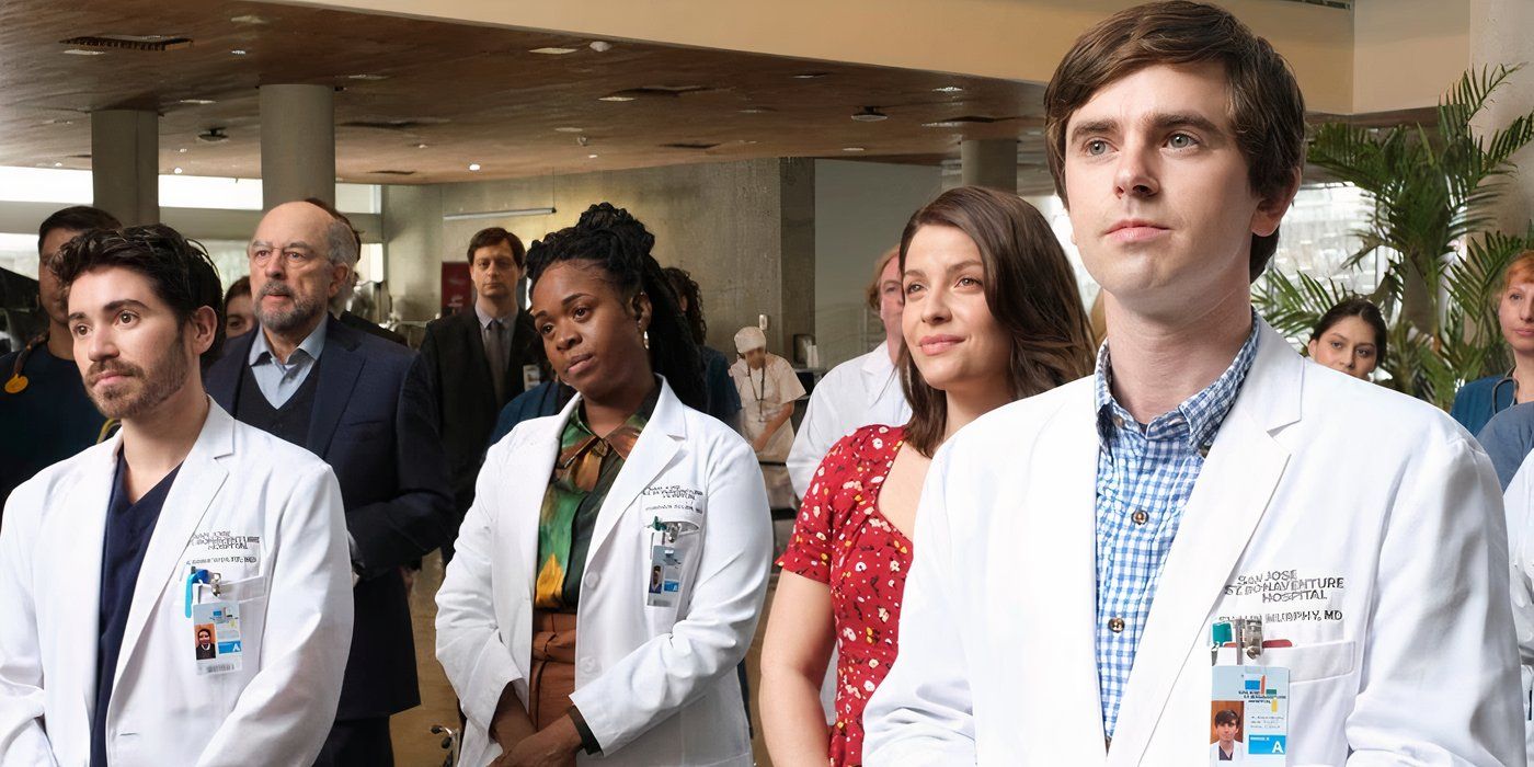 Asher, Dr. Glassman, Jordan, Lea, and Shaun standing in a scene from 'The Good Doctor.'