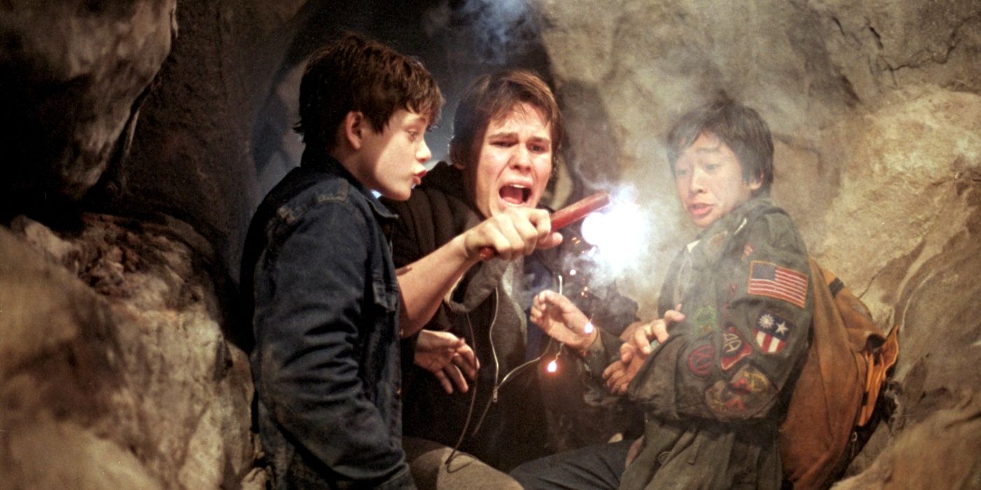Josh Brolin holding dynamite in The Goonies