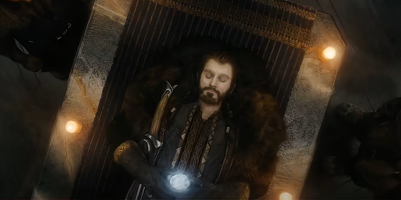 Thorin laid to rest with his sword, Orcrist, and the Arkenstone in The Hobbit: The Battle of the Five Armies.