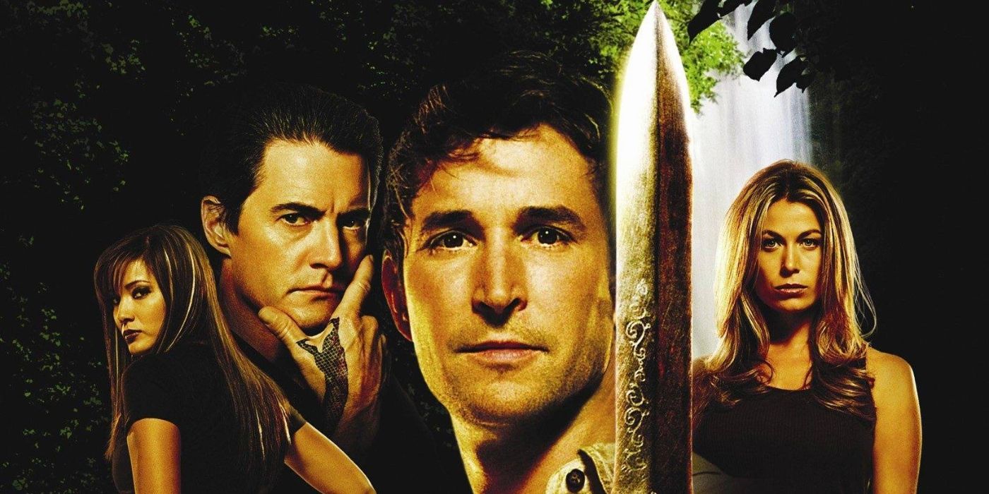 A poster for The Librarian: Quest for the Spear featuring Noah Wyle, Kyle McLachlan, Sonya Walger, and Kelly Hu