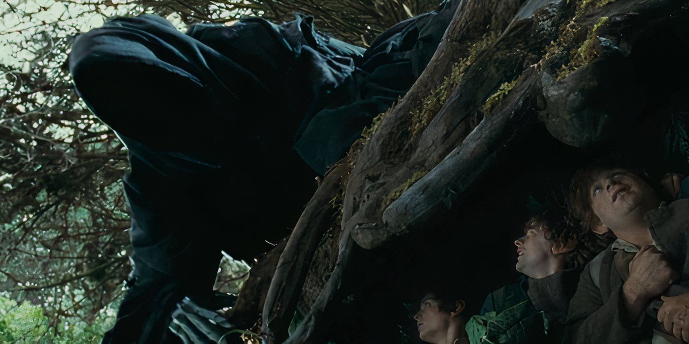 The hobbits hide from a Nazgul in The Lord of the Rings: The Fellowship of the Ring