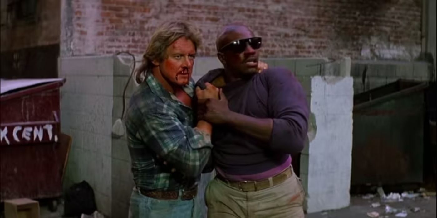 Two men looking in the same direction in They Live (1988)