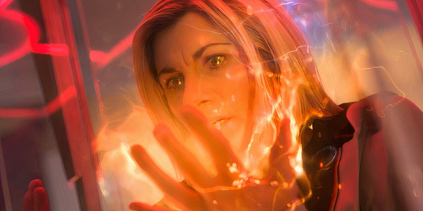 Jodie Whittaker as the Thirteenth Doctor, beginning to regenerate in fear