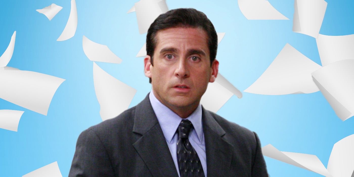 Custom image of Steve Carell as Michael Scott of The Office, looking shocked, with papers falling behind him
