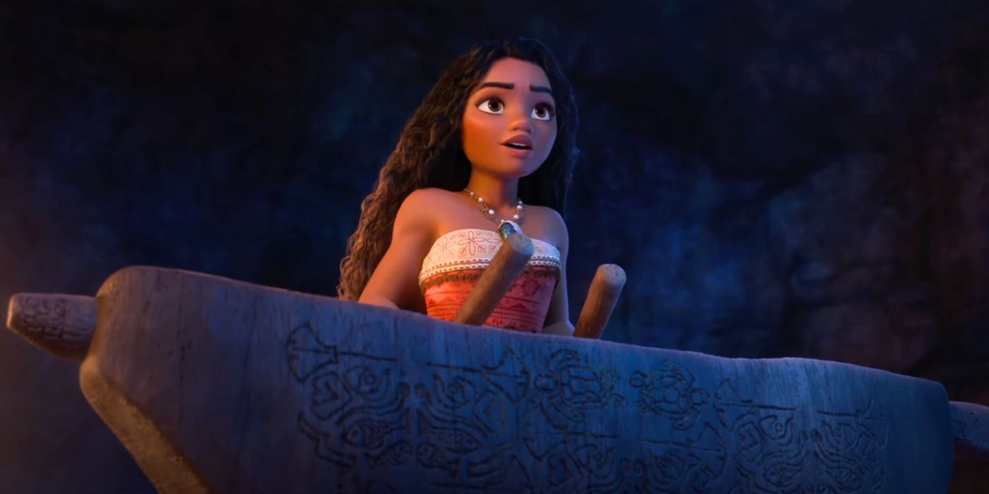 Moana playing the drums in Moana 2 