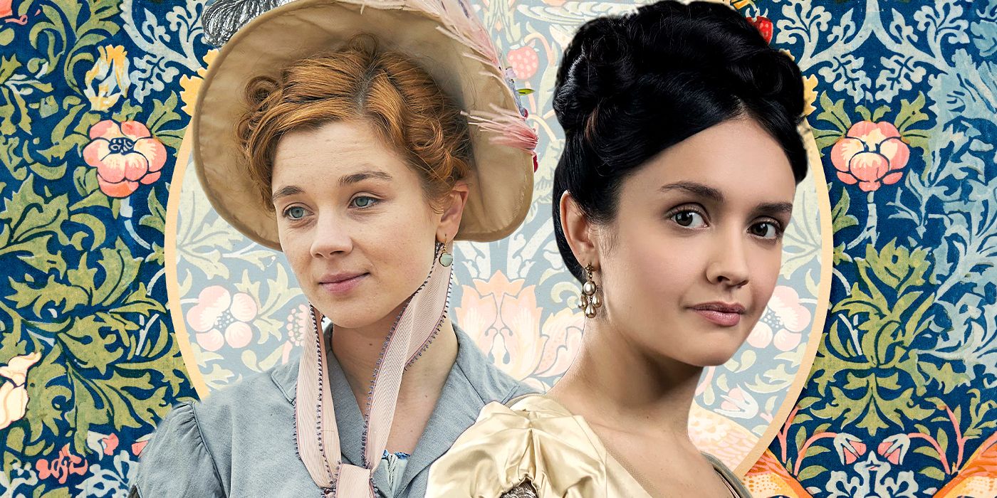 Claudia Jessie and Olivia Cooke in historical period drama costuming for the TV series Vanity Fair