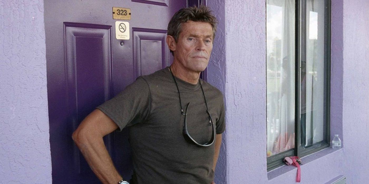 Willem Dafoe as Bobby Hicks standing in front of a hotel room door in &lsquo;The Florida Project&rsquo;