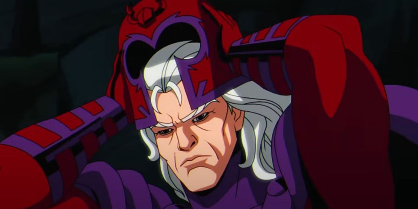Magneto (Matthew Waterson) putting his helmet on in X-Men '97