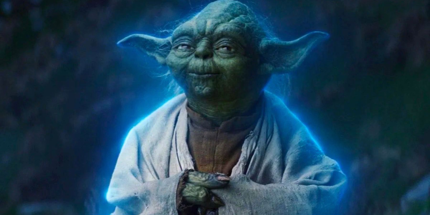 The Force Ghost of Jedi Master Yoda smiles in Star Wars: Episode VIII - The Last Jedi.