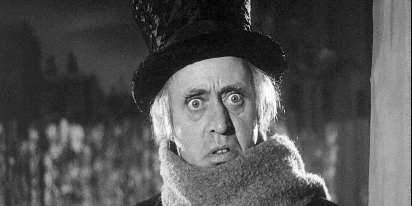 Alastair Sim looking shocked as Scrooge in A Christmas Carol